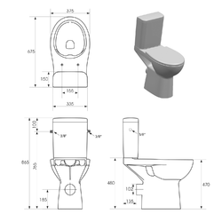 SAPHO HANDICAP WC kombi zvýšený sedák, Rimless, zadní odpad, bílá - 2